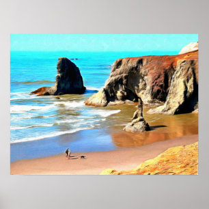 Poster Promenade sur la plage avec un chien à Face Rock 