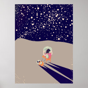 Poster Promeneur de chien sur la Lune