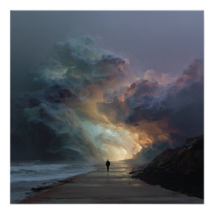 Poster Promeneur Solitaire Porte Nuageuse de Tempête