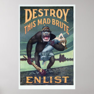 Poster Propagande allemande de gorille de Première Guerre