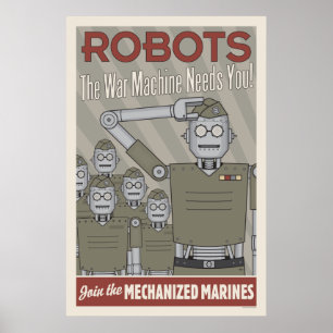 Poster Propagande militaire robotique de style vintage
