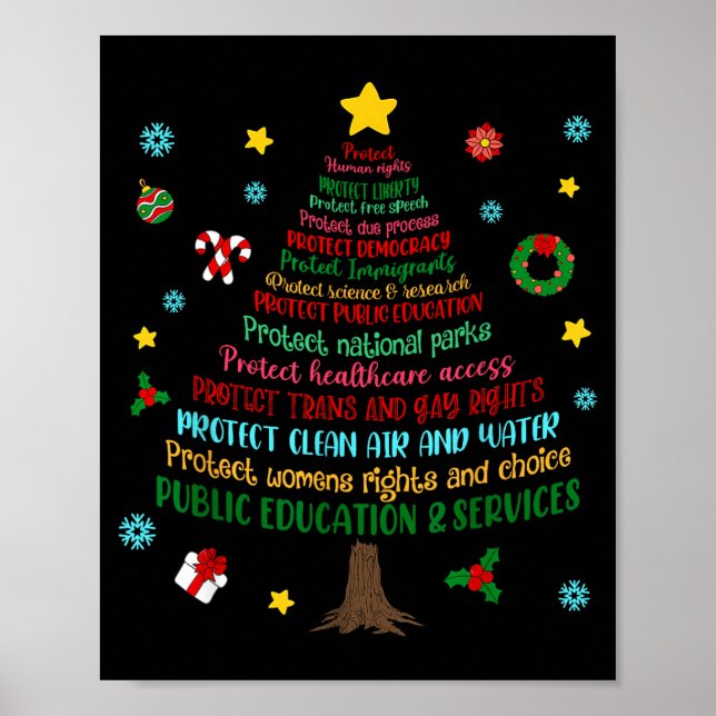 Poster Protect Human Rights Democracy Christmas Tree Men  (Devant)