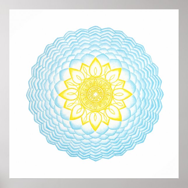 Poster Protection jaune bleu Mandala Géométrique (Devant)