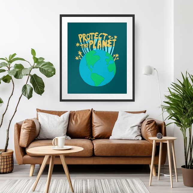 Poster PROTÉGER LA PLANÈTE SAUVER EARTH Eco Green Art (PROTECT THE PLANET SAVE EARTH Eco Green Wall Art Poster)