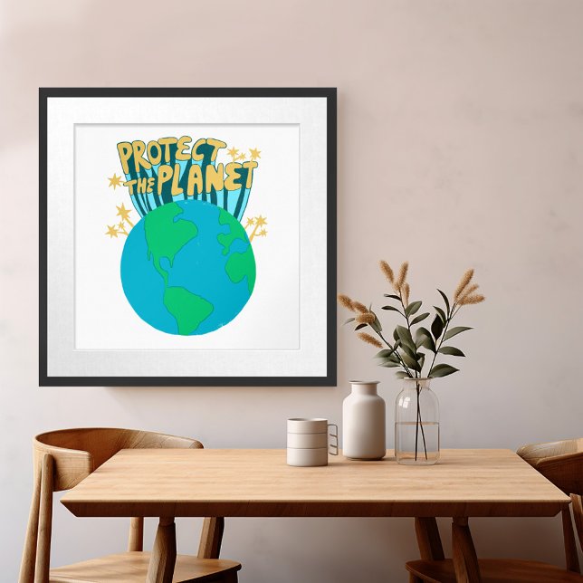 Poster PROTÉGER LA PLANÈTE SAVE EARTH Eco Green (PROTECT THE PLANET SAVE EARTH Eco Green Poster Wall Art)