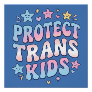 Poster Protéger les enfants trans Kawaii Stars Retro Prid