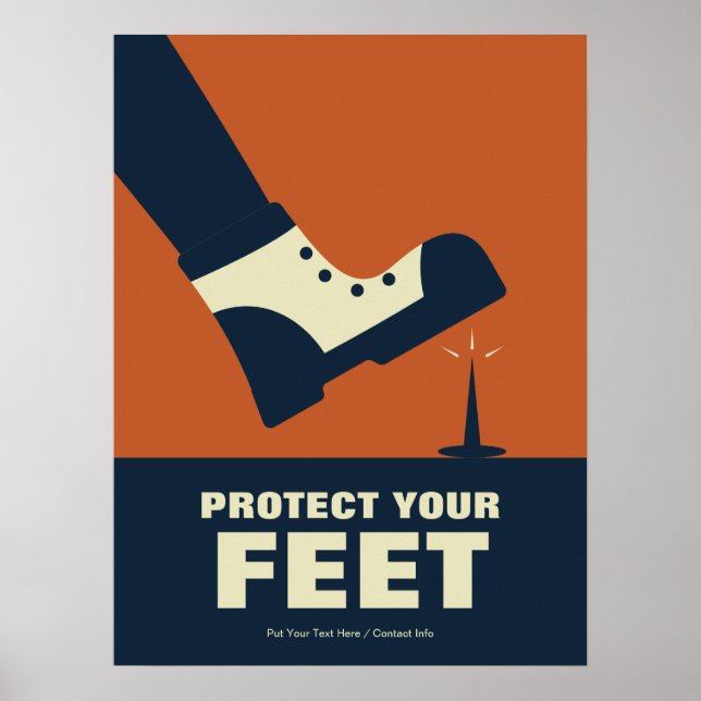 Poster Protégez vos pieds Rétro sécurité au travail (Devant)