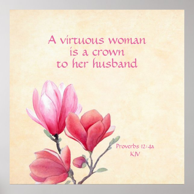 Poster Proverbes 12:4a - une femme vertueuse couronne au  (Devant)