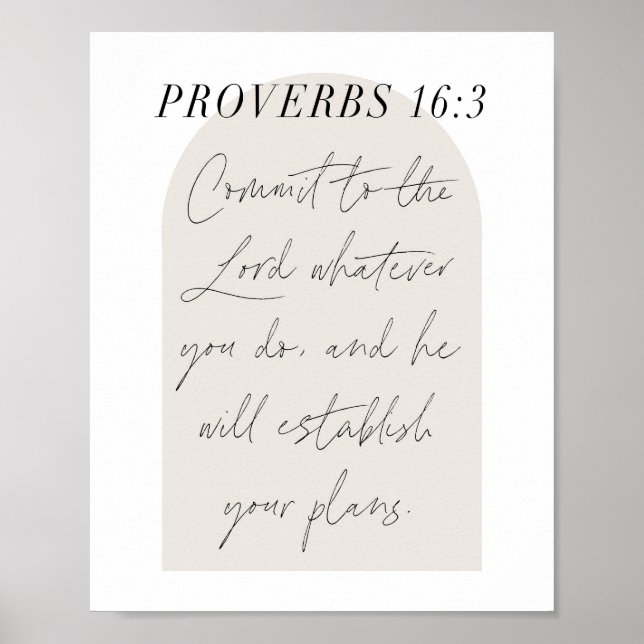 Poster Proverbes 16:3 Script minimal d'arc beige Boho (Devant)