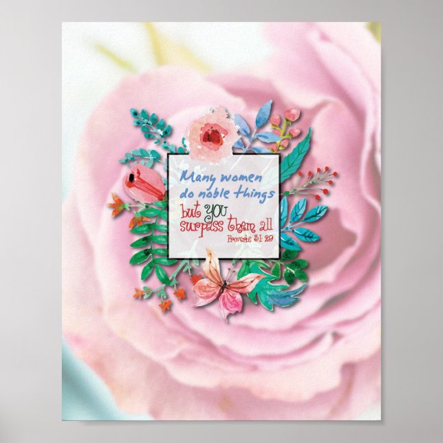 Poster Proverbes 31: 29 versets de la Bible écritures cad (Devant)
