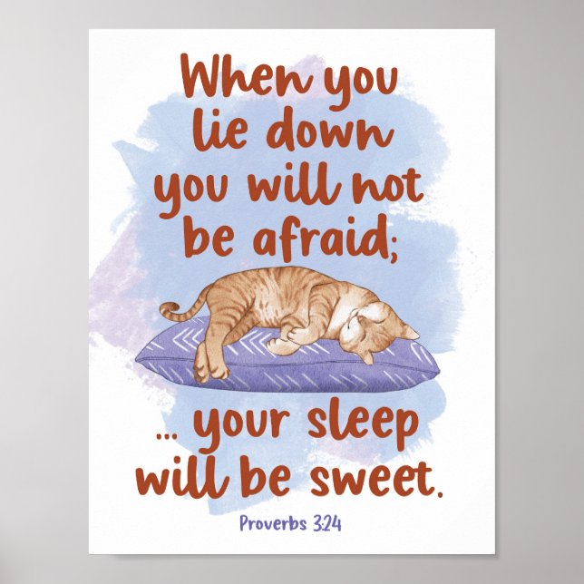 Poster Proverbes 3:24 Votre sommeil sera Chat doux (Devant)