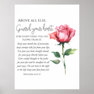 Poster Proverbes 4:23-27 Gardez votre coeur Écriture Fleu