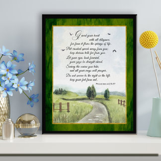 Poster Proverbes 4 Bible Texte Aquarelle Paysage toile