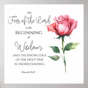 Poster Proverbes 9:10 La peur du Seigneur Rose Bible Fleu