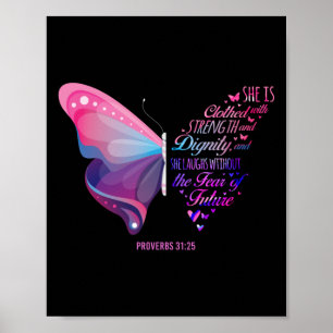 Poster Proverbes de la Bible chrétienne 31:25 Papillon