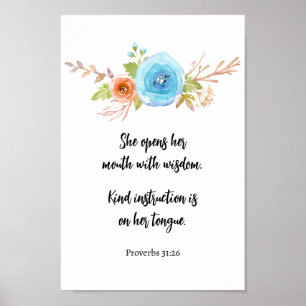 Poster Proverbes de la Fête des Mères Écriture Florale Aq