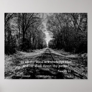 Poster Proverbes de la voie ferroviaire noire et blanche