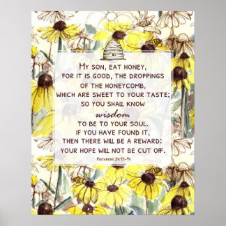 Poster Proverbes Manger du miel Ruche Abeilles Fleurs sau