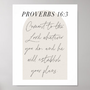 Poster Proverbs 16:3 Minimal Boho Beige Arch Script