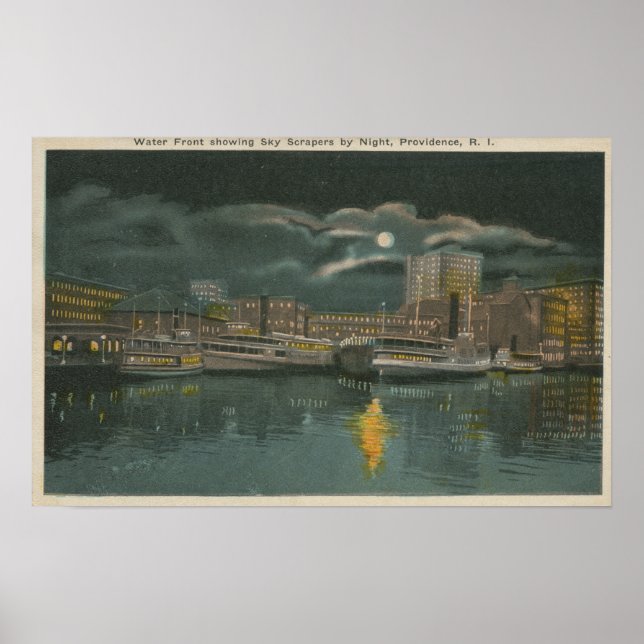 Poster Providence, RI - Vue nocturne de la ville et du fr (Devant)