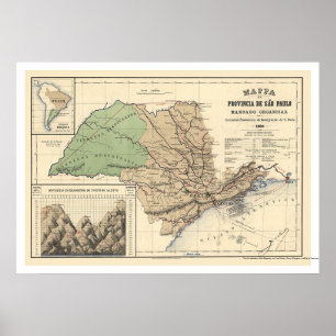Poster Province de la carte 1886 de Sao Paulo Brésil