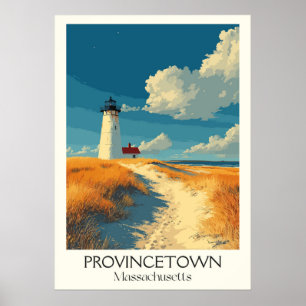Poster Provincetown MA Vintage Lighthouse Beach Art