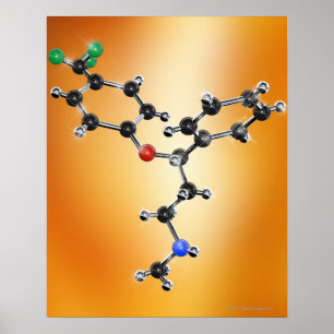 Poster Prozac. Modèle moléculaire de l'antidépresseur