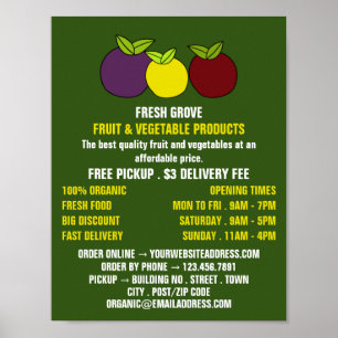 Poster Prunes de fruits, publicité pour les primeurs