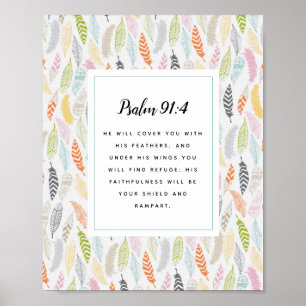 Poster Psalm 91:4 Scripture and Feather Design Art Print