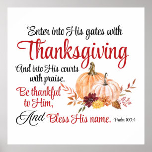 Poster Psaume 100:4 Entre dans ses portes avec Thanksgivi