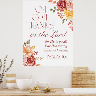 Poster Psaume 107:1 Remerciez le Seigneur Chute Florale