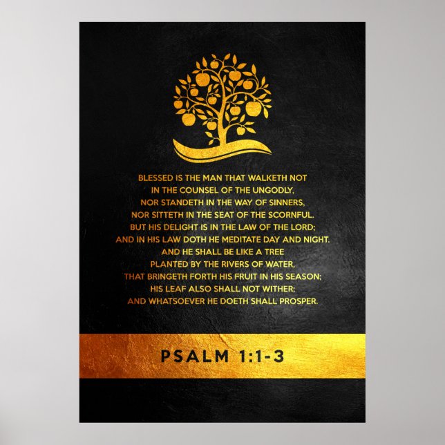Poster Psaume 1:1-3 Verset biblique (Devant)