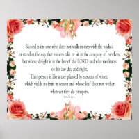 Psaume 1 Art - Bienheureux Juif avec Design Floral