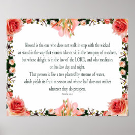 Poster Psaume 1 Art - Bienheureux Juif avec Design Floral