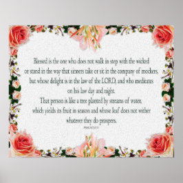 Poster Psaume 1 Art - Bienheureux Juif avec Design Floral