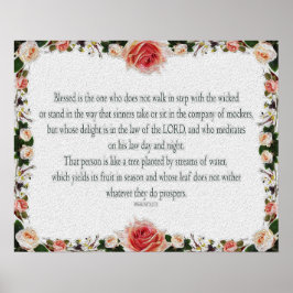 Poster Psaume 1 Art - Bienheureux Juif avec Design Floral