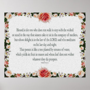 Poster Psaume 1 Art - Bienheureux Juif avec Design Floral
