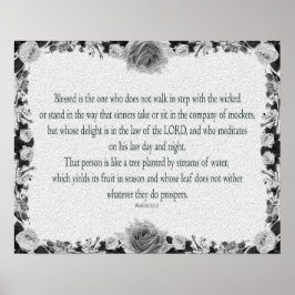 Poster Psaume 1 Art - Bienheureux Juif avec Design Floral