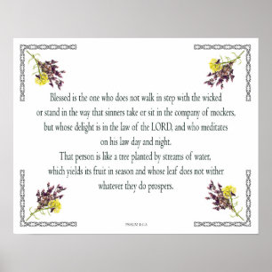 Poster Psaume 1 Art - Juste béni avec motif floral