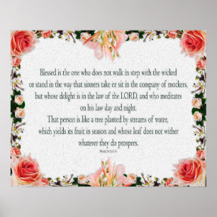 Poster Psaume 1 Art - Juste béni avec motif floral