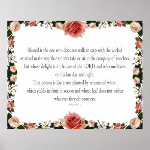 Poster Psaume 1 avec Flower Borders