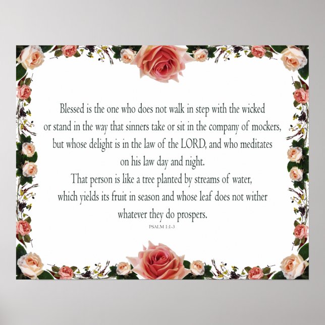 Poster Psaume 1 avec Flower Borders (Devant)