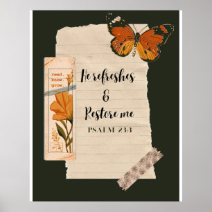 Poster Psaume 23:3 Papillon/Poster vert foncé