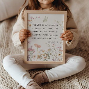 Poster Psaume 23 Fleurs sauvages Verset biblique Crèche
