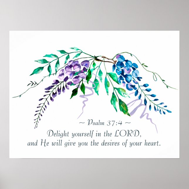 Poster Psaume 37:4 Plaisir dans le Seigneur, Floral (Devant)
