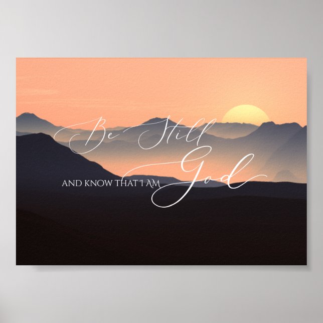 Poster Psaume 46 10, Be Still Sunset Misty Mountain (Devant)