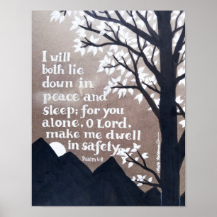Poster Psaume 4:8 - Art et texte manuscrit sur carton