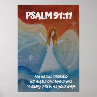 Poster Psaume 91:11 Il commandera ses Anges