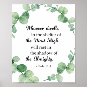 Poster Psaume 91 Bible chrétienne Verse Eucalyptus Wreath