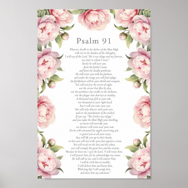 Poster Psaume 91 Écriture Bible Verse Floral Blush (Devant)